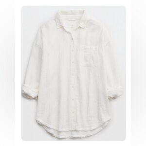 NWT Aerie Gauzy Coverup Shirt, White XXS